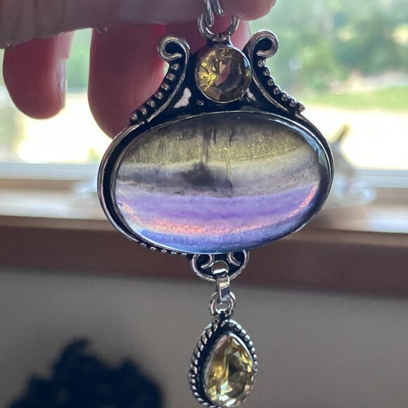 Yellow and Purple Rainbow Fluorite And Citrine Pendant - Picture 8 of 8